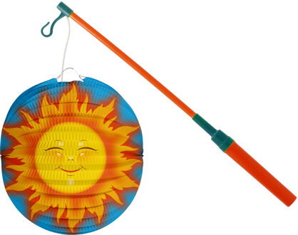 Bol lampion zon - licht blauw - 22 cm - papier - met lampionstokje - 40 cm