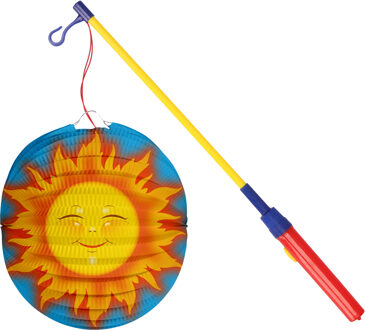 Bol lampion zon - licht blauw - 22 cm - papier - met lampionstokje - 40 cm