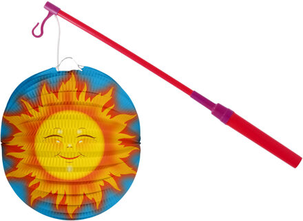 Bol lampion zon - licht blauw - 22 cm - papier - met lampionstokje - 40 cm