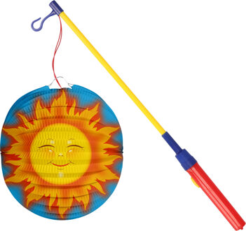 Bol lampion zon - licht blauw - 22 cm - papier - met lampionstokje - 50 cm
