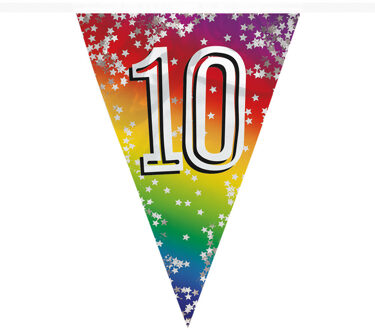 Boland 10 jaar verjaardag vlaggetjes - slinger - 6 meter - Glitter folie - Binnen/buiten gebruik Multi