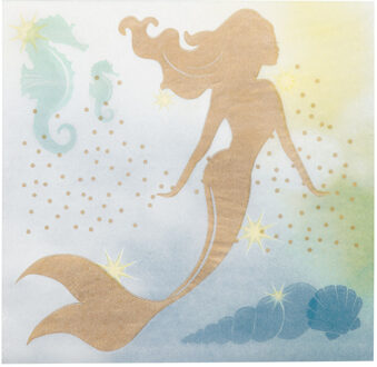 Boland 12x Zeemeermin/oceaan themafeest servetten goud 33 x 33 cm - Feestservetten Multikleur