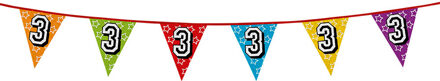 Boland 1x stuks vlaggenlijnen glitters 3 jaar thema feestartikelen Multi