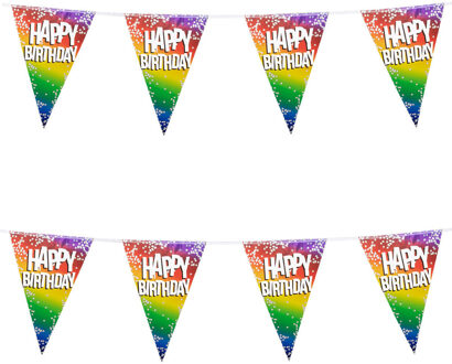 Boland 2x Stuks Boland PE vlaggenlijn - 6m - Happy birthday - Regenboog - Vlaggenlijnen Multikleur