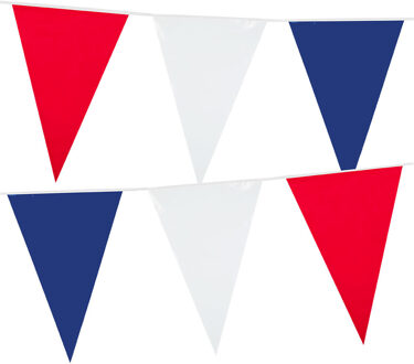 Boland 2x stuks Holland rood wit blauw plastic buiten vlaggetjes van 10 meter - Vlaggenlijnen Multikleur