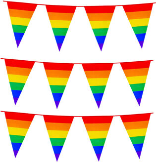 Boland 3x Stuks Boland PE vlaggenlijn - 8m - Regenboog - Universeel Thema - Vlaggenlijnen Multikleur