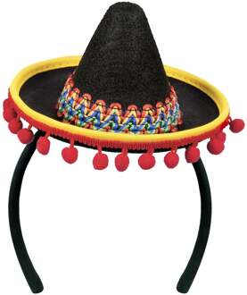 Boland Atosa Verkleed diadeem mini hoedje - zwart/rood - meisjes/dames - Mexicaanse Sombrero thema - Verkleedhoofddeksels