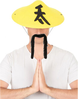 Boland Aziatisch Chinese verkleedset - hoedje met plaksnor - Carnaval verkleed accessoires