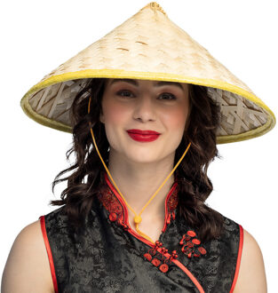 Boland Aziatische hoed - H40 cm - Azie hoed - strohoed - verkleed hoeden - carnaval - japans - chinees Beige