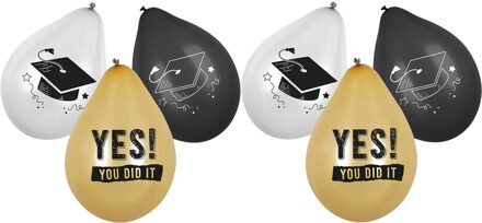 Boland Ballonnen geslaagd thema - 18x - goud/wit/zwart - latex - 25 cm - diploma examenfeest versiering