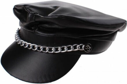 Boland Biker/rocker verkleed pet - kunstleer - zwart - volwassenen