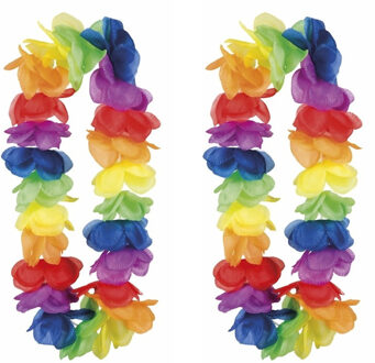 Boland Bloemenslinger/hawaiikrans - 2x - met grote bloemen - tropische kleuren - Verkleedkransen Multikleur