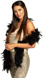 Boland Boa - zwart - 180 cm - veren - carnaval - verkleden - brandvertragend