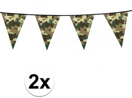 Boland Camouflage vlaggenlijn - 2x - 6 meter - kunststof - leger thema - vlaggetjes Groen