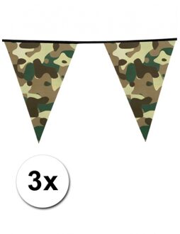 Boland Camouflage vlaggenlijn - 3x - 6 meter - kunststof - leger thema - vlaggetjes