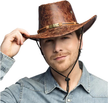 Boland Carnaval Cowboy hoed - bruin - leather look - Western
