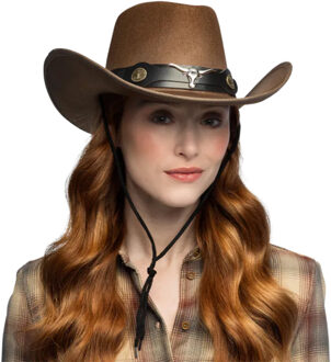 Boland Carnaval Cowboy hoed Wyatt - bruin- volwassenen - Western - themafeest