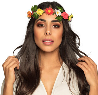 Boland Carnaval/festival hippie flower power hoofdband - gekleurde bloemen/bladeren - haarband