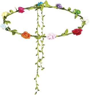 Boland Carnaval/festival hippie flower power hoofdband met gekleurde bloemen - Verkleedhaardecoratie Multikleur