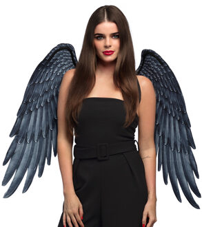 Boland Carnaval/halloween verkleed engelen Gabriel vleugels - grijs/zwart - 95 cm - dames