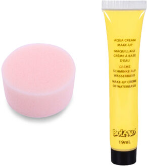 Boland Carnaval schmink - Geel - met grimeer sponsje - Gezicht/lichaam - 19 ml - kind/volwassenen