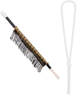 Boland Carnaval verkleed accessoire set - sigarettenhouder en parelketting - charleston/jaren 20 stijl