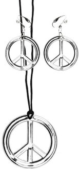 Boland Carnaval/verkleed accessoires Hippie/sixties sieraden set - ketting/oorbellen - zilver