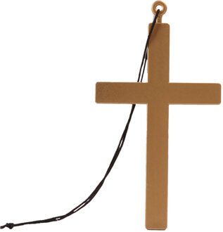 Boland Carnaval/verkleed accessoires Non/priester/dominee/monnik - ketting met kruis - 24 cm - kunststof Beige