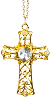 Boland Carnaval/verkleed accessoires Non/priester/paus sieraden - ketting met kruisje - goud - kunststof