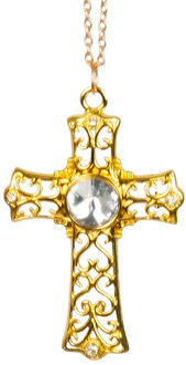 Boland Carnaval/verkleed accessoires Non/priester/paus sieraden - ketting met kruisje - goud - kunststof