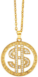 Boland Carnaval/verkleed accessoires Pooier/pimp/gangster sieraden - dollar ketting - goud - kunststof Goudkleurig