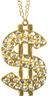 Boland Carnaval/verkleed accessoires Pooier/pimp/gangster sieraden - dollar ketting - goud - kunststof Goudkleurig