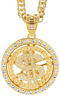 Boland Carnaval/verkleed accessoires Pooier/pimp/gangster sieraden - dollar ketting - goud - kunststof