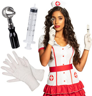 Boland Carnaval/verkleed accessoires Zuster/verpleegster - hoedje/spuit/otoscoop/handschoenen