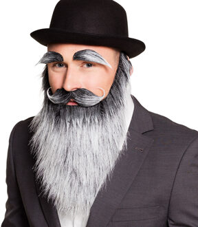 Boland Carnaval verkleed baard - Abraham/Oude man baard - grijs - met snor en wenkbrouwen