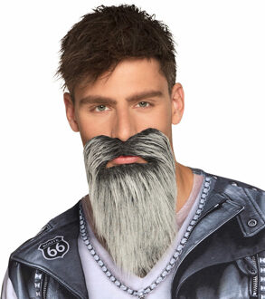 Boland Carnaval verkleed baard - Biker/Rocker baard - grijs - met snor
