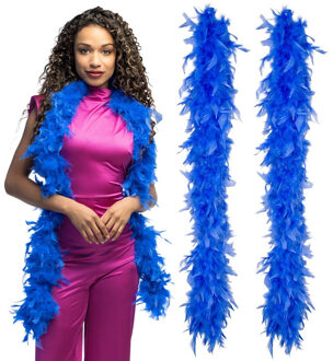 Boland Carnaval verkleed boa met veren - 2x - blauw - 180 cm - 50 gram - Glitter and Glamour