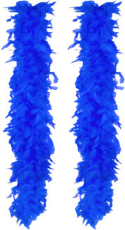 Boland Carnaval verkleed boa met veren - 2x - blauw - 180 cm - 80 gram - Glitter and Glamour