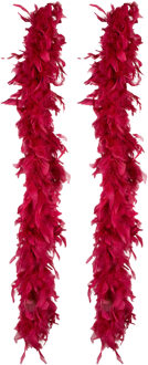 Boland Carnaval verkleed boa met veren - 2x - bordeaux rood - 180 cm - 50 gram - Glitter and Glamour