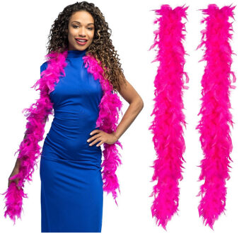 Boland Carnaval verkleed boa met veren - 2x - fuchsia roze - 180 cm - 50 gram - Glitter and Glamour