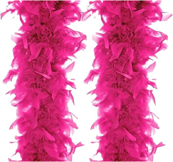 Boland Carnaval verkleed boa met veren - 2x - fuchsia roze - 180 cm - 80 gram - Glitter and Glamour