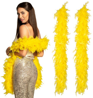 Boland Carnaval verkleed boa met veren - 2x - geel - 180 cm - 50 gram - Glitter and Glamour