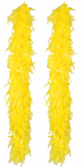 Boland Carnaval verkleed boa met veren - 2x - geel - 180 cm - 80 gram - Glitter and Glamour
