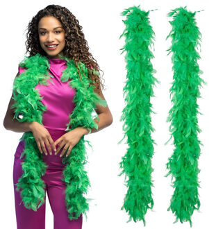 Boland Carnaval verkleed boa met veren - 2x - groen - 180 cm - 50 gram - Glitter and Glamour