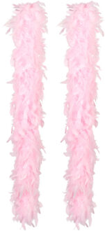 Boland Carnaval verkleed boa met veren - 2x - lichtroze - 180 cm - 50 gram - Glitter and Glamour