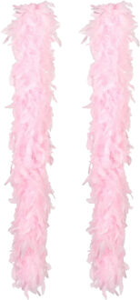 Boland Carnaval verkleed boa met veren - 2x - lichtroze - 180 cm - 80 gram - Glitter and Glamour