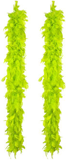 Boland Carnaval verkleed boa met veren - 2x - lime groen - 180 cm - 50 gram - Glitter and Glamour