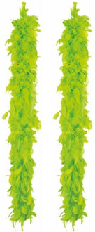 Boland Carnaval verkleed boa met veren - 2x - lime groen - 180 cm - 80 gram - Glitter and Glamour