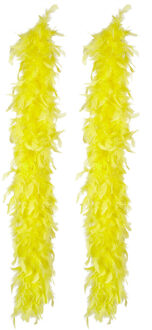 Boland Carnaval verkleed boa met veren - 2x - neon geel - 180 cm - 50 gram - Glitter and Glamour
