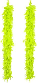 Boland Carnaval verkleed boa met veren - 2x - neon groen - 180 cm - 50 gram - Glitter and Glamour
